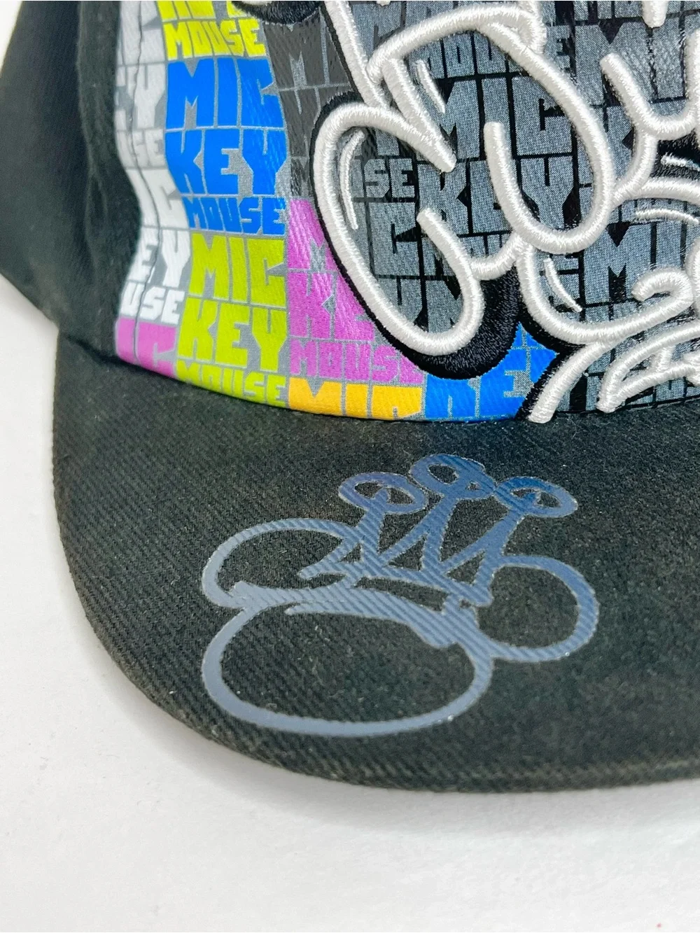 Disney Parks Mickey Mouse Graffiti L/XL Flex Fit Hat Adult Black Colorblock Cap
